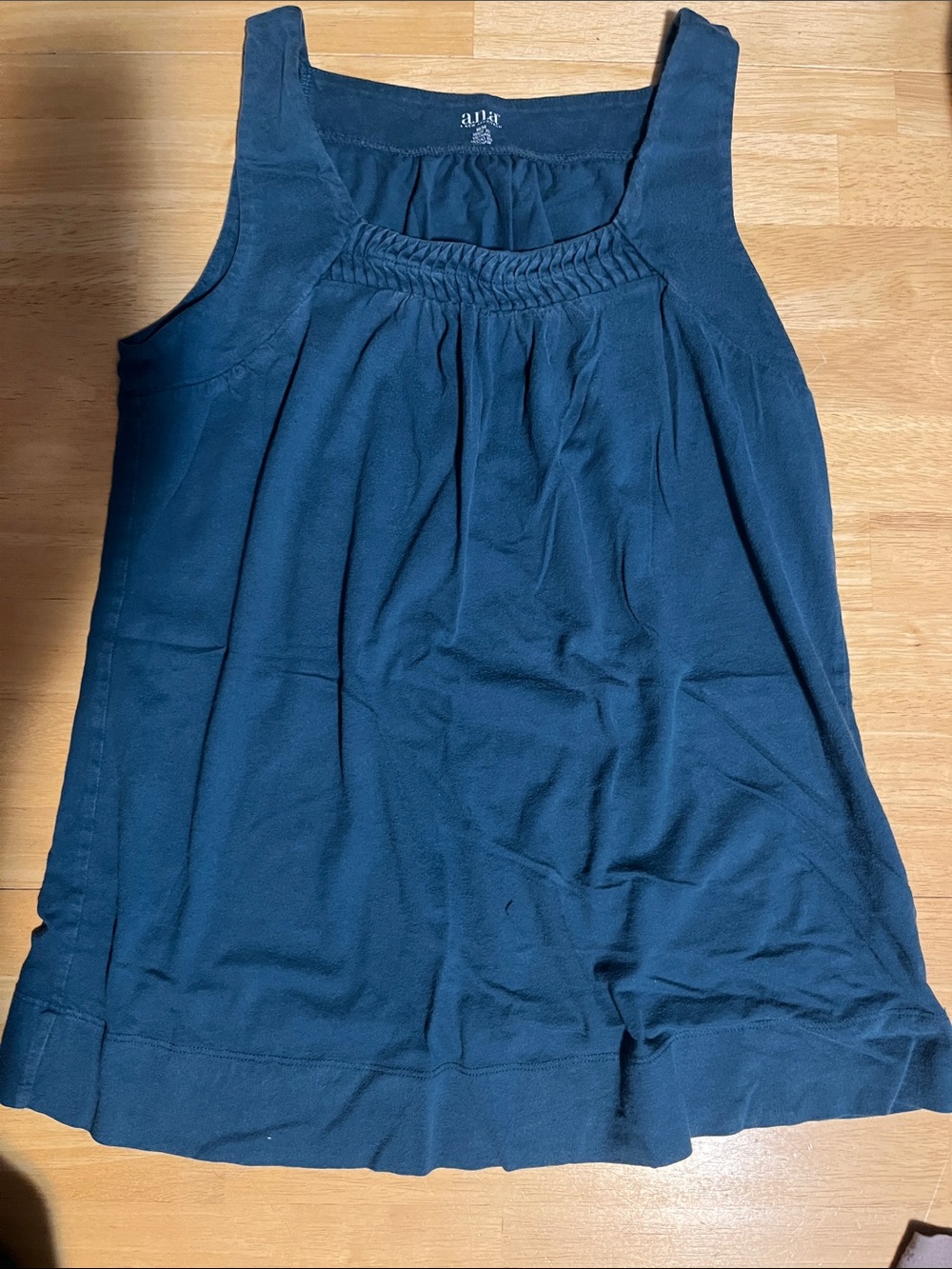 a.n.a Aqua Blue/Green Sleeveless Top with Gathered Neckline -worn